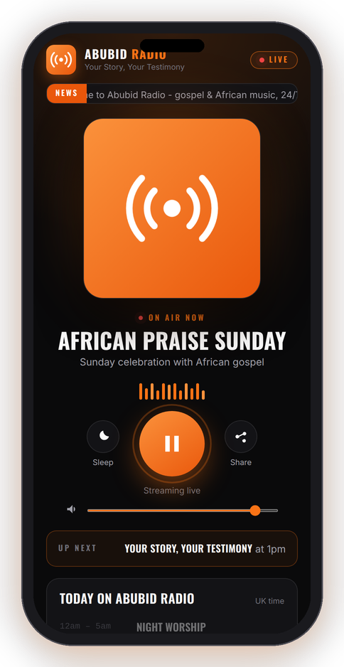 The Abubid Radio app on a phone